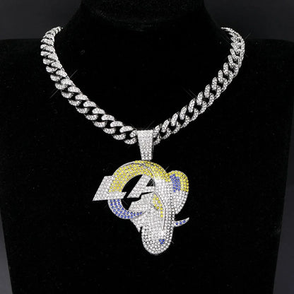 Sports LOGO Pendant Necklace with Iced Out Cuban Chains for Football Fans
