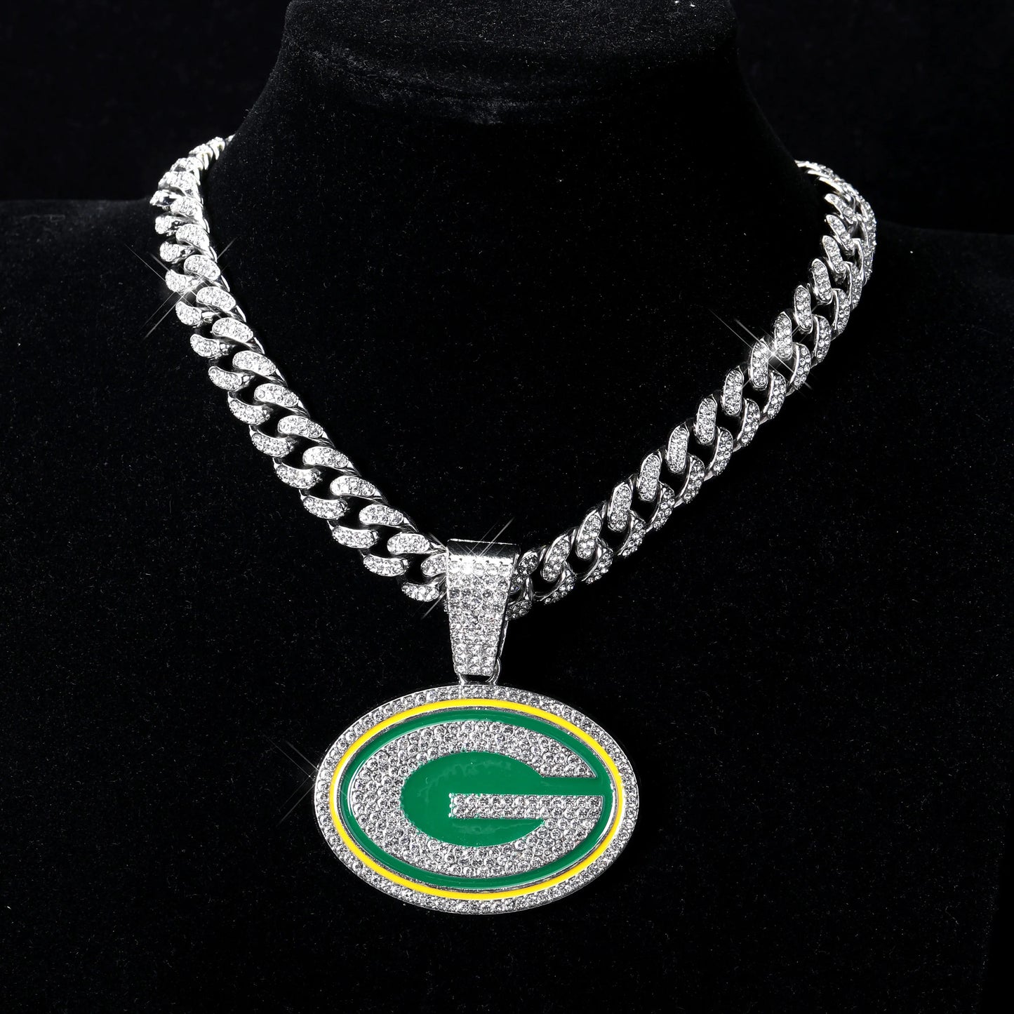Sports LOGO Pendant Necklace with Iced Out Cuban Chains for Football Fans