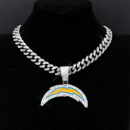 Sports LOGO Pendant Necklace with Iced Out Cuban Chains for Football Fans