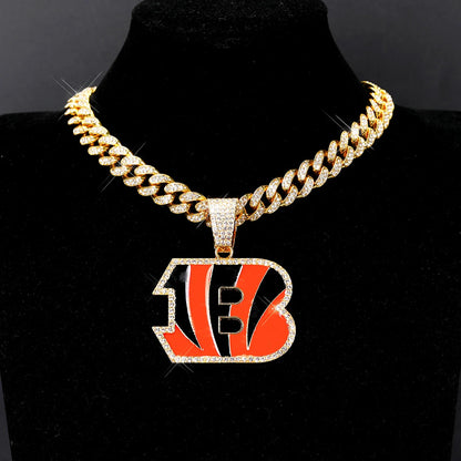 Sports LOGO Pendant Necklace with Iced Out Cuban Chains for Football Fans