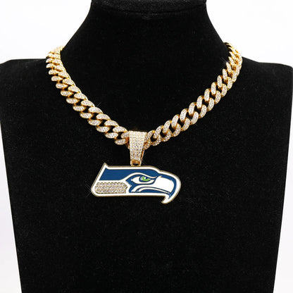 Sports LOGO Pendant Necklace with Iced Out Cuban Chains for Football Fans