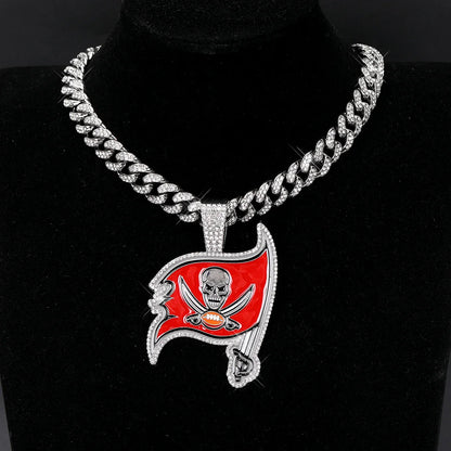 Sports LOGO Pendant Necklace with Iced Out Cuban Chains for Football Fans