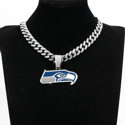 Sports LOGO Pendant Necklace with Iced Out Cuban Chains for Football Fans
