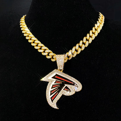 Sports LOGO Pendant Necklace with Iced Out Cuban Chains for Football Fans