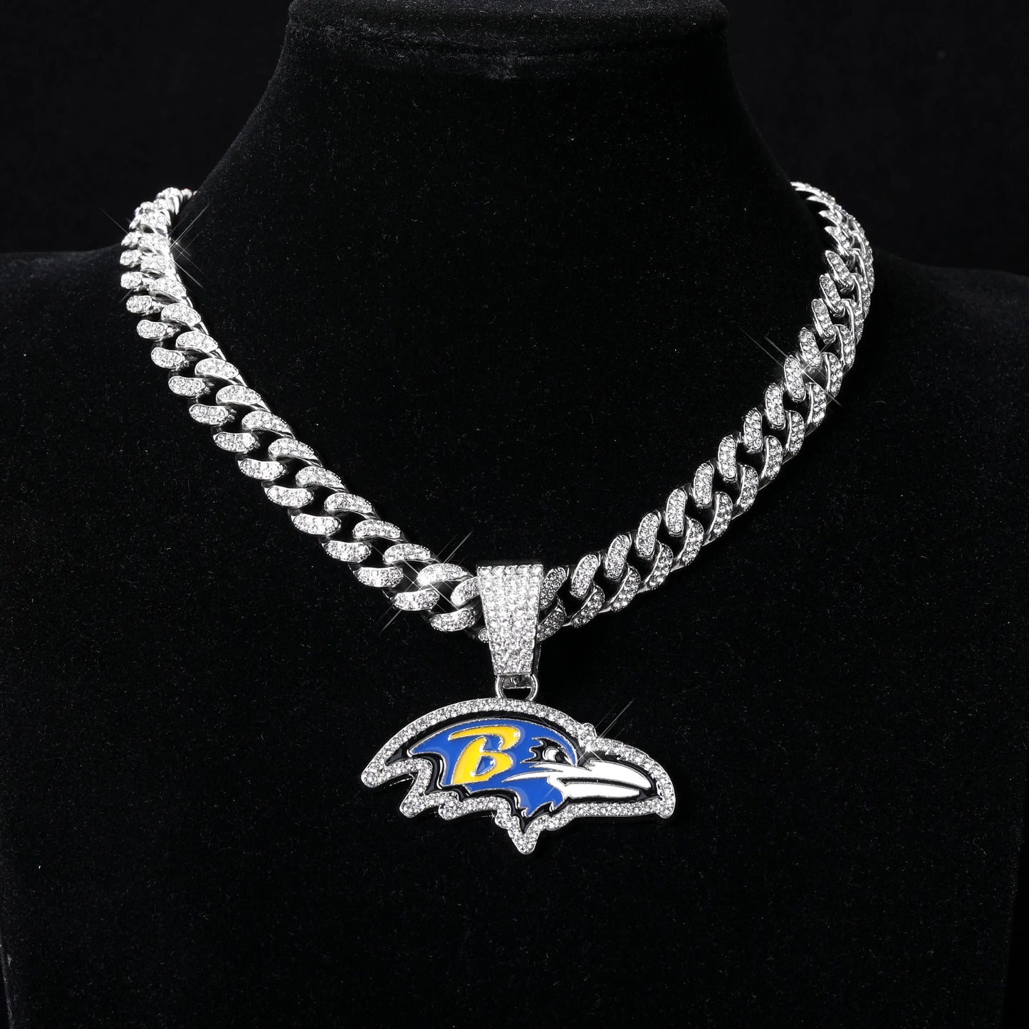Sports LOGO Pendant Necklace with Iced Out Cuban Chains for Football Fans