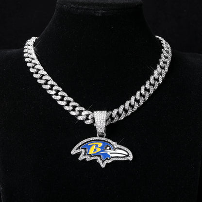Sports LOGO Pendant Necklace with Iced Out Cuban Chains for Football Fans