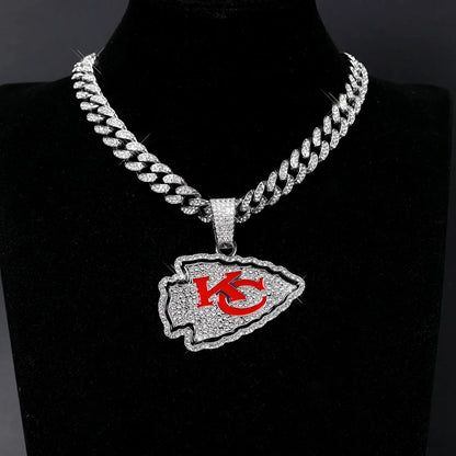 Sports LOGO Pendant Necklace with Iced Out Cuban Chains for Football Fans