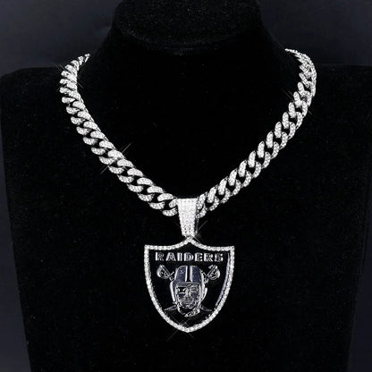 Sports LOGO Pendant Necklace with Iced Out Cuban Chains for Football Fans