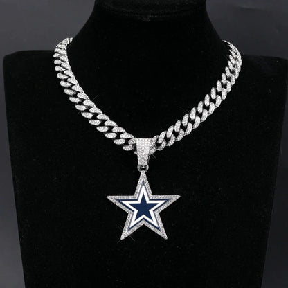 Sports LOGO Pendant Necklace with Iced Out Cuban Chains for Football Fans