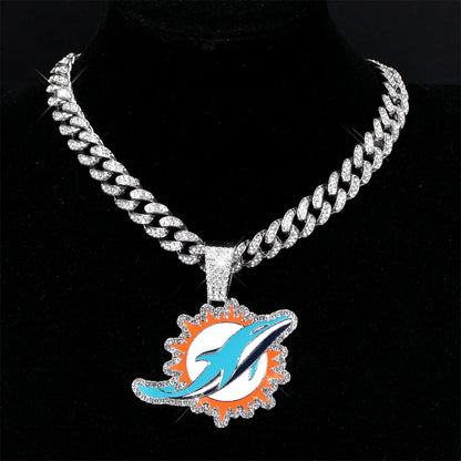 Sports LOGO Pendant Necklace with Iced Out Cuban Chains for Football Fans