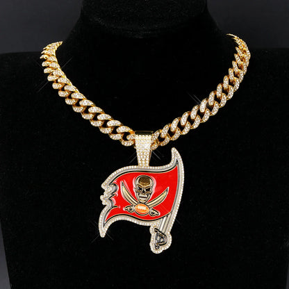 Sports LOGO Pendant Necklace with Iced Out Cuban Chains for Football Fans