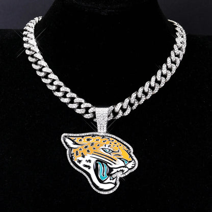 Sports LOGO Pendant Necklace with Iced Out Cuban Chains for Football Fans