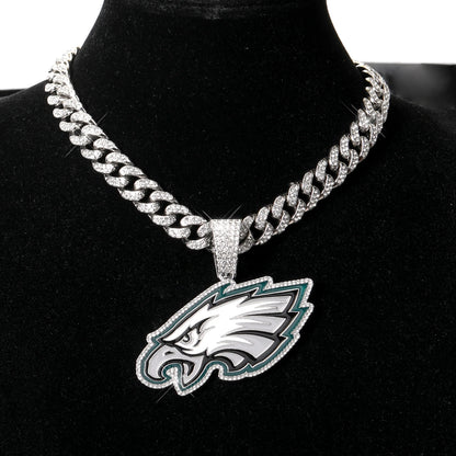 Sports LOGO Pendant Necklace with Iced Out Cuban Chains for Football Fans