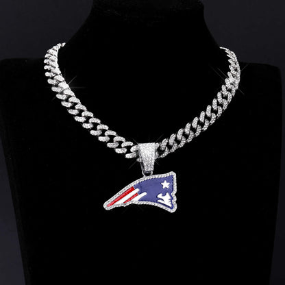 Sports LOGO Pendant Necklace with Iced Out Cuban Chains for Football Fans