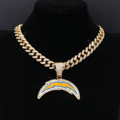 Sports LOGO Pendant Necklace with Iced Out Cuban Chains for Football Fans