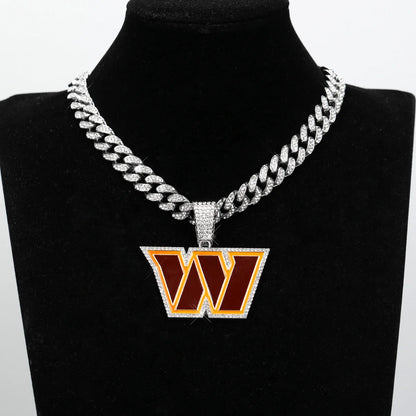 Sports LOGO Pendant Necklace with Iced Out Cuban Chains for Football Fans