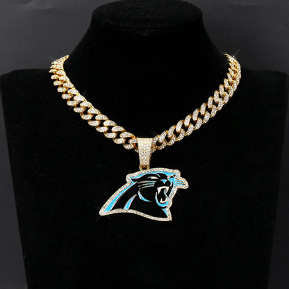 Sports LOGO Pendant Necklace with Iced Out Cuban Chains for Football Fans