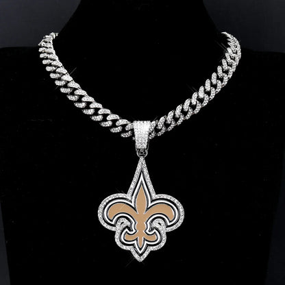 Sports LOGO Pendant Necklace with Iced Out Cuban Chains for Football Fans