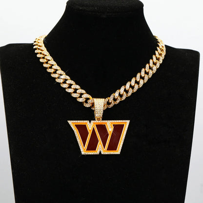 Sports LOGO Pendant Necklace with Iced Out Cuban Chains for Football Fans