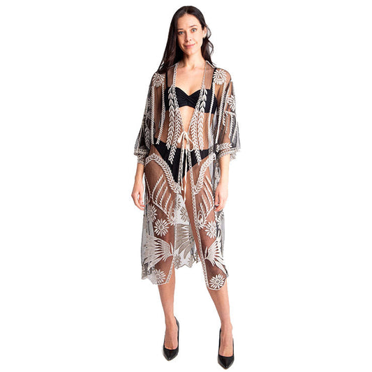 Lux Lace Tie Knot Closure Cover up Kimono Poncho